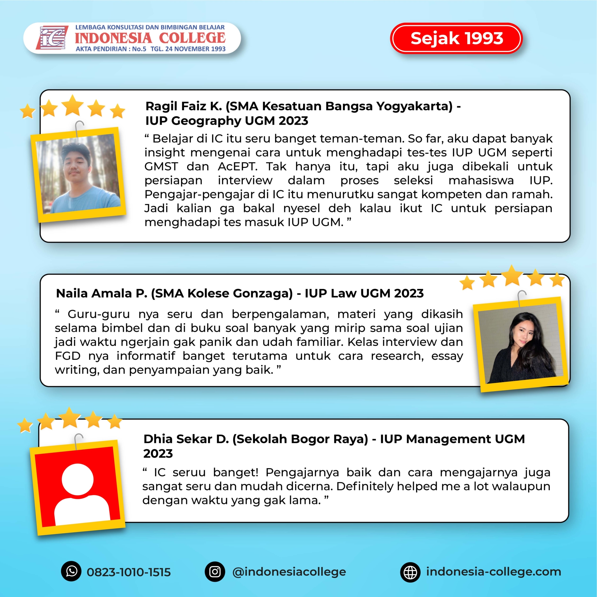 Testimoni Siswa IUP UGM 2023 - Indonesia College